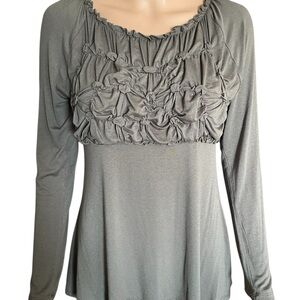 Crosby Gray Ruched Long Sleeve Blouse L stretch